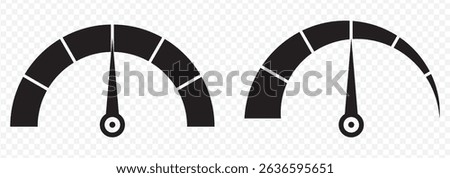 Set of speedometer, tachometer icons. Dashboard speedometer icons. Performance indicator sign. Vector illustration on Transparent Background. EPS 10.
