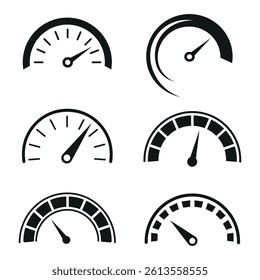 Set of speedometer ui icons, minimalist dashboard dials for cars.
