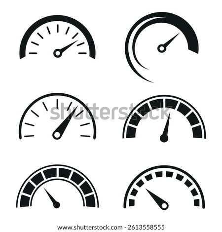 Set of speedometer ui icons, minimalist dashboard dials for cars.