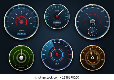 Set Speedometers, Icon group with Dials, Panel Control, Indicator - Illustration Vector