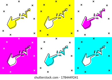 Set Spell icon isolated on color background. The sorcerer hand performing spells.  Vector Illustration