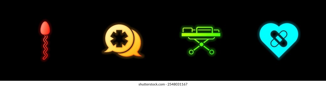 Set Sperm, Dialogue with the doctor, Stretcher and Healed broken heart icon. Vector