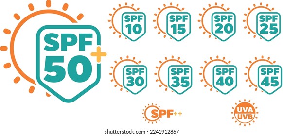 set of SPF labels or signs isolated on white background. 
flat design vector illustration