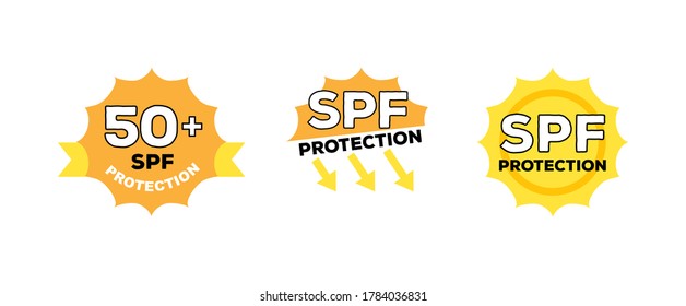 Set of SPF and UV sun protection labels or signs isolated