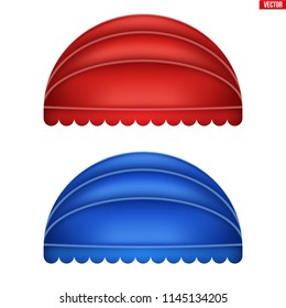 Set of sphere fabric awnings. Solar shade screens and retractable awnings. Red and blue color. Vector illustration isolated on background.