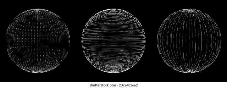 Set of spheres. Abstract 3D spheres of particles. Futuristic digital technology. Network or connection. Vector illustration.