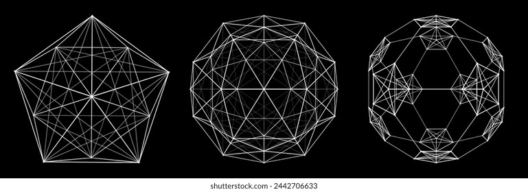 Satz von Kugeln. Abstrakte 3D-Sphären von Partikeln und Linien. Futuristische Digitaltechnologie. Netzwerk oder Verbindung. Vektorgrafik.