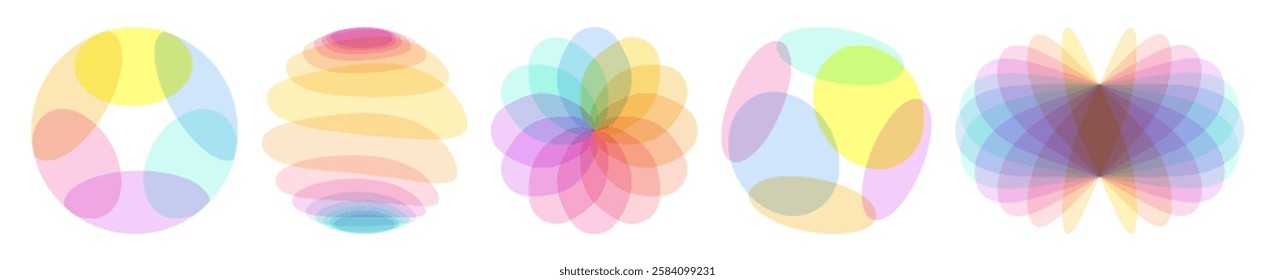 Set of spheres. Abstract geometric design. Vector illustration made of various overlapping translucent elements. Applicable for brochure, banner, cover, postcard, flyer or presentation.