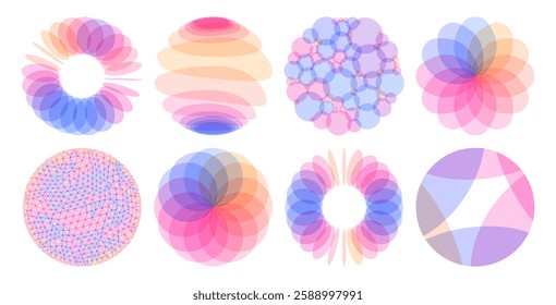Set of spheres. Abstract geometric design. Vector illustration made of various overlapping elements. Applicable for banners, placards, posters or flyers.