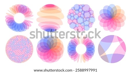 Set of spheres. Abstract geometric design. Vector illustration made of various overlapping elements. Applicable for banners, placards, posters or flyers.