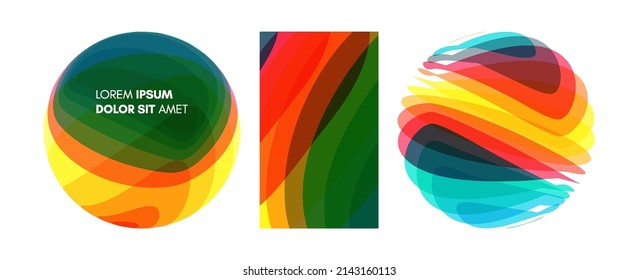 Set of spheres. Abstract wavy background with dynamic effect. Modern screen design for mobile app and web. Vector illustration made of various overlapping elements. 