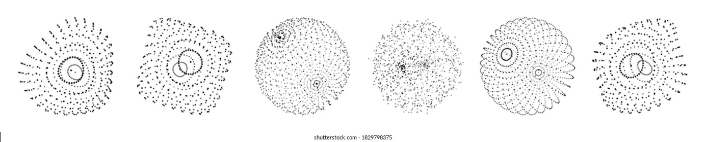 Satz von Kugeln, bestehend aus Partikeln. Moderne WLAN-Elemente. Technologie-Gittersphäre. Vektorgrafik.
