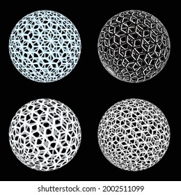 Set of Spheres with Decorative openwork grid. Abstract vector design elements