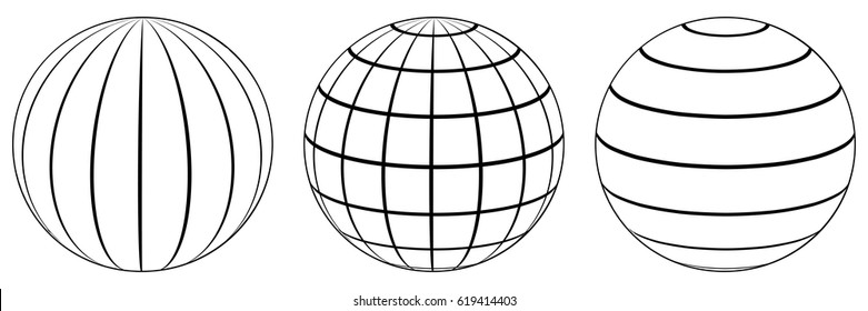 Set spheres globe earth grid, horizontally and vertically, latitude and longitude. Vector globe