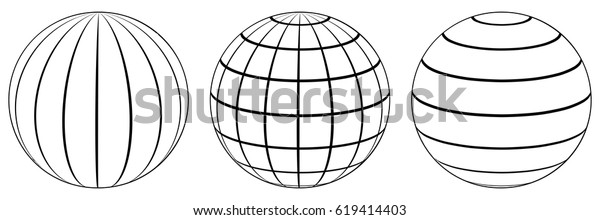 Set spheres globe earth grid,\
horizontally and vertically, latitude and longitude. Vector\
globe