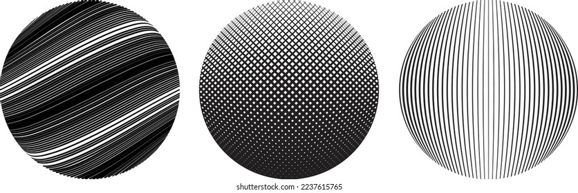 Set of spheres . Halftone constructed transparent sphere .Vector .Technology sphere Logo . Design element for posters, social media, templates, flyers, brochures . Abstract trendy transparent circles