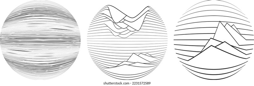 Conjunto de esferas. Líneas de esfera transparente construida .Vector .Logo de esfera tecnológica . Elemento de diseño para afiches, medios sociales, plantillas, volantes, folletos. Resumen de círculos transparentes a la moda