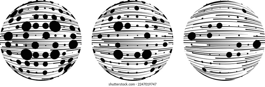 Set of spheres . Lines constructed transparent sphere .Vector  .Technology sphere Logo . Design element for posters, social media, templates, flyers, brochures . Abstract trendy transparent circles