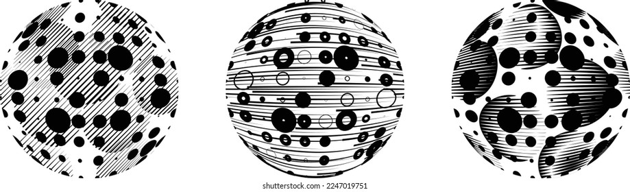 Set of spheres . Lines constructed transparent sphere .Vector  .Technology sphere Logo . Design element for posters, social media, templates, flyers, brochures . Abstract trendy transparent circles