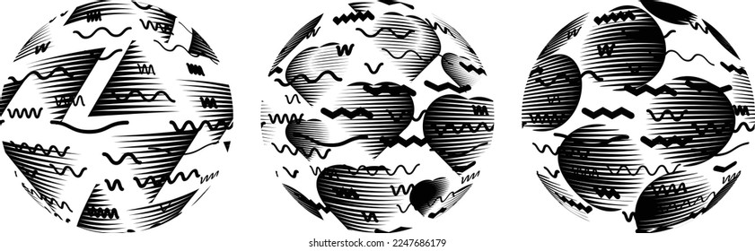 Set of spheres . Lines constructed transparent sphere .Vector .Technology sphere Logo . Design element for posters, social media, templates, flyers, brochures . Abstract trendy transparent circles