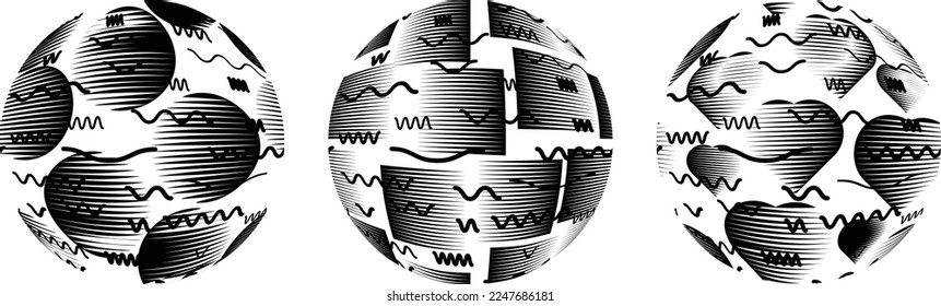 Set of spheres . Lines constructed transparent sphere .Vector .Technology sphere Logo . Design element for posters, social media, templates, flyers, brochures . Abstract trendy transparent circles