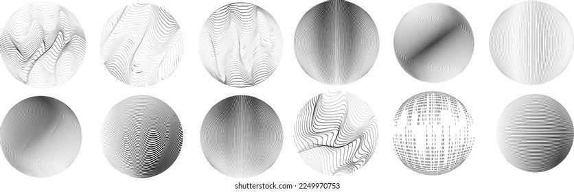 Conjunto de esferas. Líneas de esfera transparente construida .Vector .Logo de esfera tecnológica . Elemento de diseño para afiches, medios sociales, plantillas, volantes, folletos. Resumen de círculos transparentes a la moda