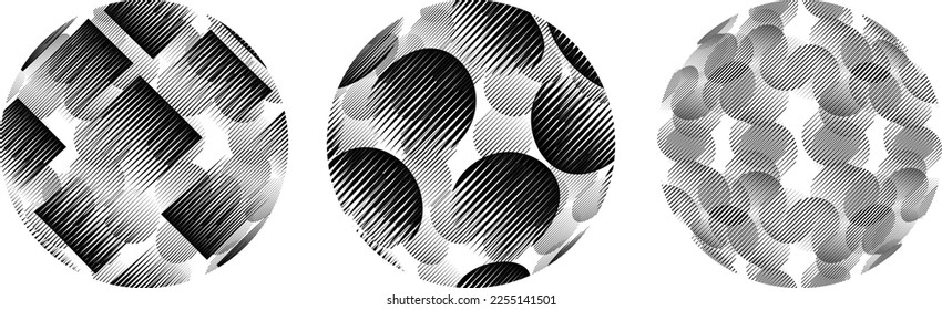 Set of spheres . Lines constructed transparent sphere .Vector  .Technology sphere Logo . Design element for posters, social media, templates, flyers, brochures . Abstract trendy transparent circles