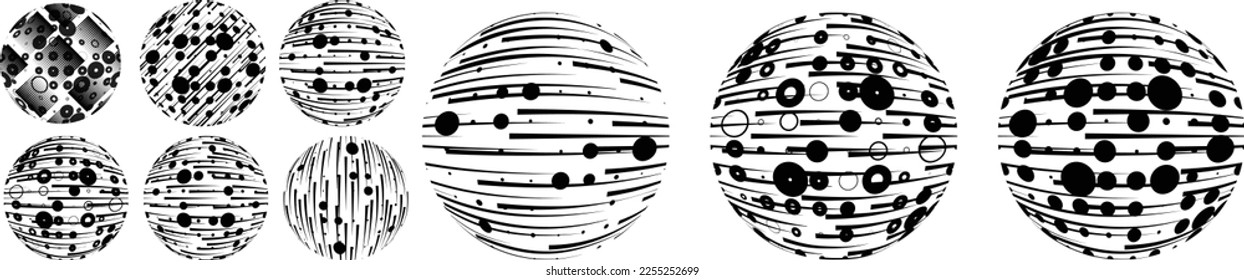 Conjunto de esferas. Líneas de esfera transparente construida .Vector .Logo de esfera tecnológica . Elemento de diseño para afiches, medios sociales, plantillas, volantes, folletos. Resumen de círculos transparentes a la moda