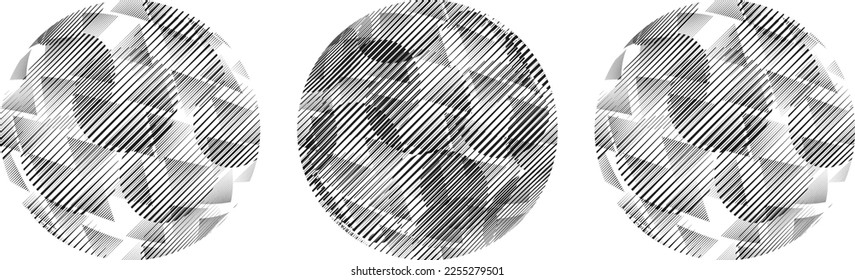 Conjunto de esferas. Líneas de esfera transparente construida .Vector .Logo de esfera tecnológica . Elemento de diseño para afiches, medios sociales, plantillas, volantes, folletos. Resumen de círculos transparentes a la moda