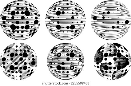 Conjunto de esferas. Líneas de esfera transparente construida .Vector .Logo de esfera tecnológica . Elemento de diseño para afiches, medios sociales, plantillas, volantes, folletos. Resumen de círculos transparentes a la moda