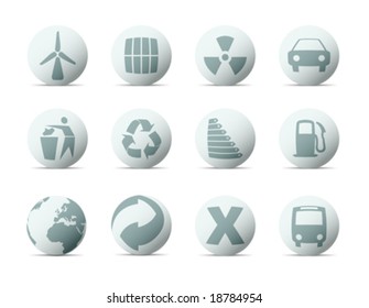 set of spherical buttons with ecology concept, grey and shadow