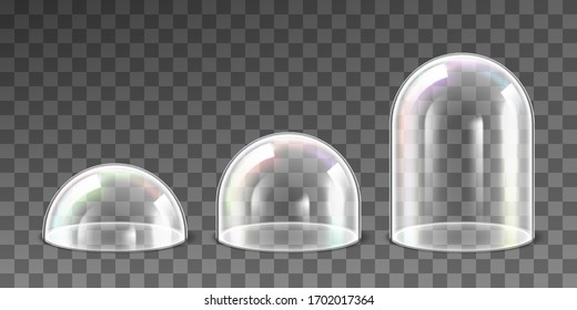 Conjunto de cúpulas de vidrio esférico sobre fondo transparente.