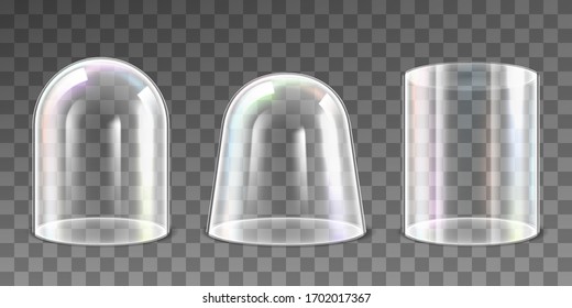 Conjunto de cúpulas de vidrio esférico sobre fondo transparente.