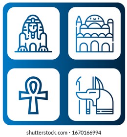 Set of sphinx icons. Such as Great sphinx of giza, Cairo citadel, Ankh, Anubis , sphinx icons