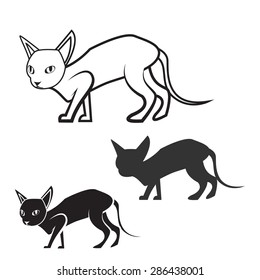 set of sphynx cat gaze action in icon ,linear and silhouette style