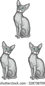 Set of sphynx cat. Vector illustration. Tattoo style.Pet Shop label, signboard for your business.