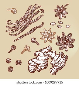 Set of spice images for kitchen