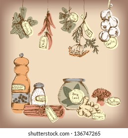 Set of spices and herbs. Vector Illustration.