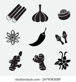 set of spices icons good for logo, symbol, silhouette design