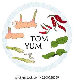 Set of spices used to cook popular thai soup - TOM YUM