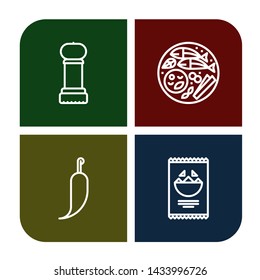 Set of spicy icons such as Grinder, Thai food, Hot pepper, Nachos , spicy