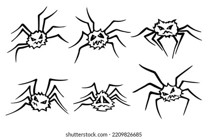A set of spider doodles, vector image with a black line.