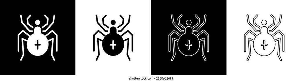 Set Spider icon isolated on black and white background. Happy Halloween party.  Vector