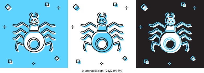 Set Spider icon isolated on blue and white, black background. Happy Halloween party.  Vector