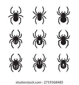 set of spider silhouette , black vector illustration
