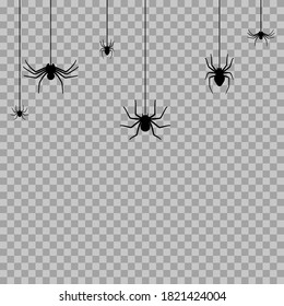 Set with spider silhouette. Halloween decoration or tattoo template. Simple widow outline sketch. Horror, fear and creepy cartoon art concept of arachnid or tarantula. Flat vector illustration.