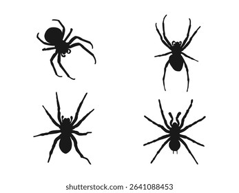 A set of spider silhouettes. Silhouetted Spider Vector Graphics for Design Purposes. Black icons of spiders isolated on a white background.