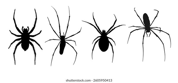 Set of spider silhouettes - vector illustration.