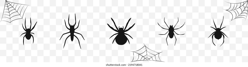 Satz Spinnensillhouette. Schwarze Spinne. Halloween-Design. Vektorgrafik. EPS10.