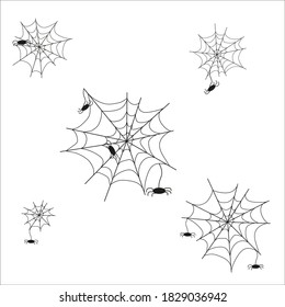 Set of spider  and spiderweb vector Illustration. The spiderweb icon. Web symbol. Vector Illustration of a Cobweb wiht spider set on a White Background. Element design for Halloween, postcard, app